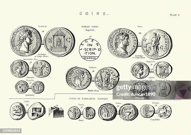 ilustrações, clipart, desenhos animados e ícones de moedas romana antiga - roman