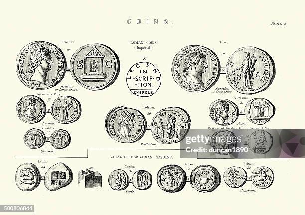 ancient roman coins - ancient coin stock illustrations