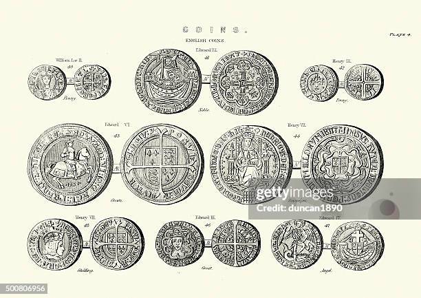 ilustraciones, imágenes clip art, dibujos animados e iconos de stock de medieval inglés monedas - enrique iii de inglaterra