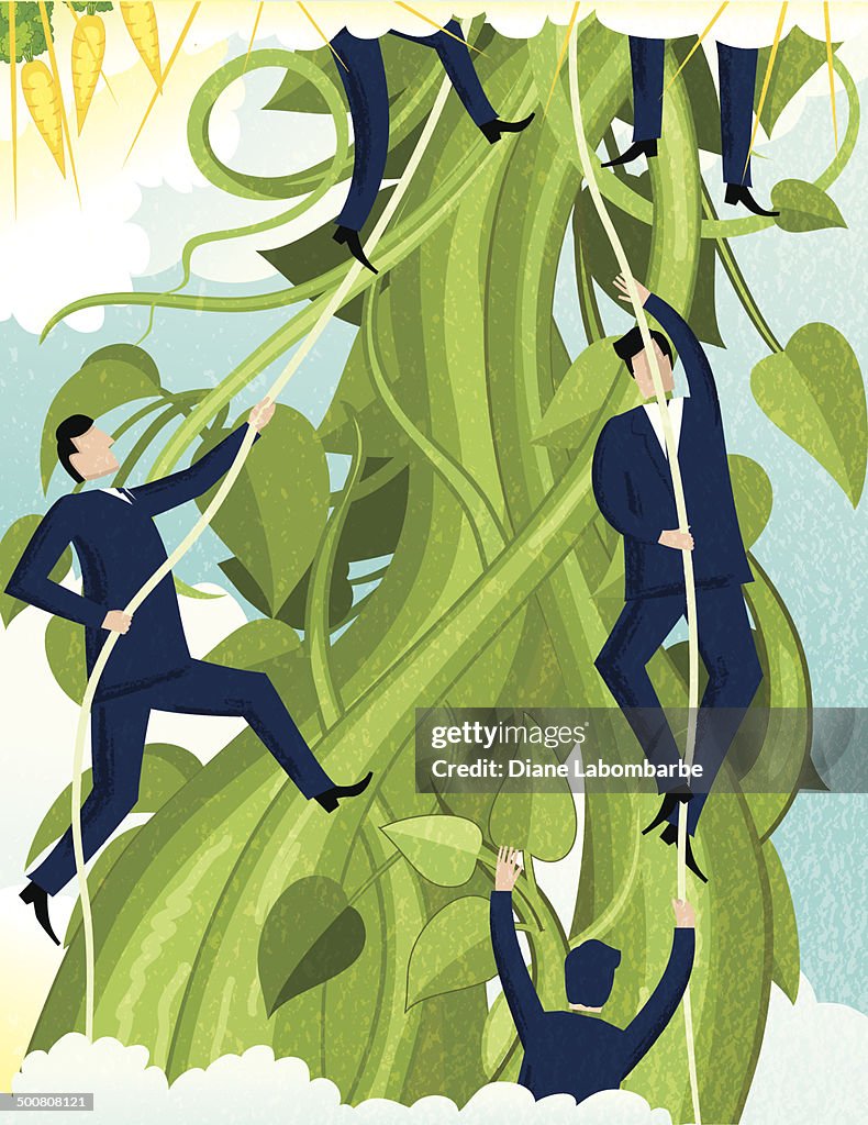 Business Incentive Concept. Golden Carrot Beanstalk