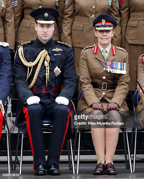 Prince William, Duke of Cambridge poses for a regimental photograph as he visits Keogh Barracks to present British Army Medics of 22 Field Hospital...
