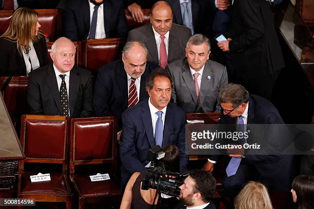 Former Governor of Buenos Aires and Presidential Candidate for Frente Para la Victoria Daniel Scioli attends Mauricio Macri's swearing in ceremony at...