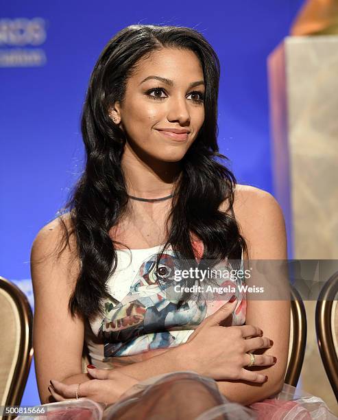 Miss Golden Globes 2016 Corinne Bishop attends the 73rd Annual Golden Globe Awards nominations announcement at The Beverly Hilton Hotel on December...