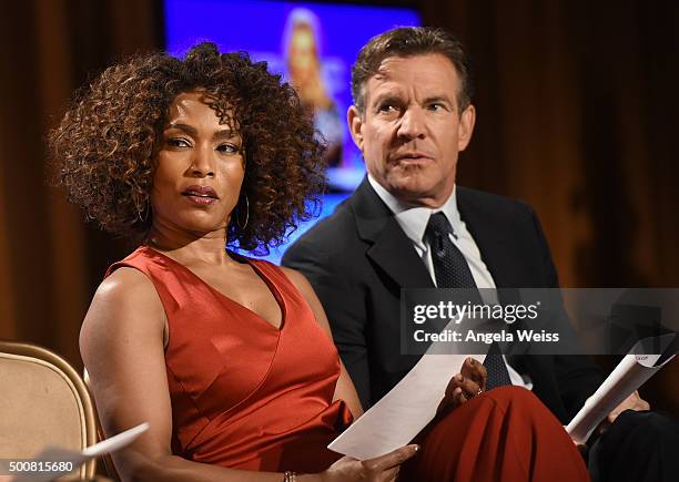 Actors Angela Bassett and Dennis Quaid attend the 73rd Annual Golden Globe Awards nominations announcement at The Beverly Hilton Hotel on December...