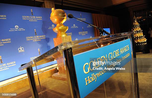 General view of atmosphere at the 73rd Annual Golden Globe Awards nominations announcement at The Beverly Hilton Hotel on December 10, 2015 in...