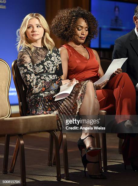 Actors Chloe Grace Moretz and Angela Bassett attend the 73rd Annual Golden Globe Awards nominations announcement at The Beverly Hilton Hotel on...