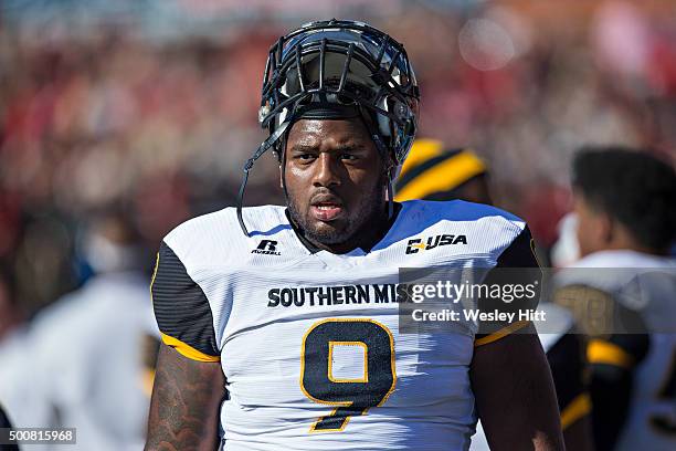 Draper Riley of the Southern Miss Golden Eagles on the field during a game against the WKU Hilltoppers at Houchens-Smith Stadium on December 5, 2015...