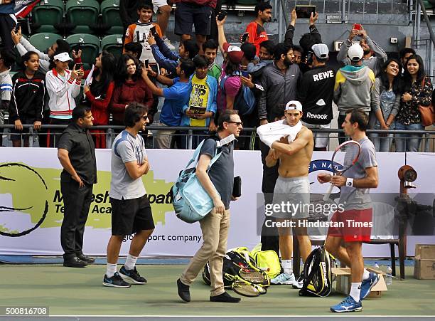 Rafael Nadal, Spanish Tennis player, during the inaugural match for a tie-up between Rafael Nadal Academy and Mahesh Bhupathi Tennis Academies to...