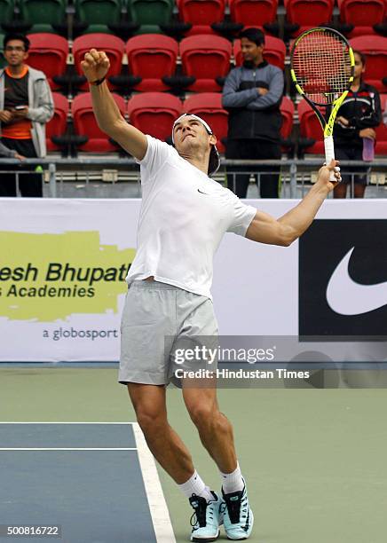 Rafael Nadal, Spanish Tennis player, during the inaugural match for a tie-up between Rafael Nadal Academy and Mahesh Bhupathi Tennis Academies to...