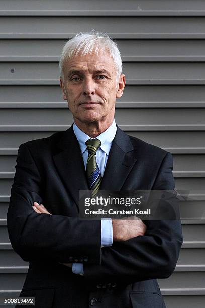 Volkswagen Group Chairman Matthias Mueller poses for a photograph after a press conference to announce the latest update in the company's handling of...