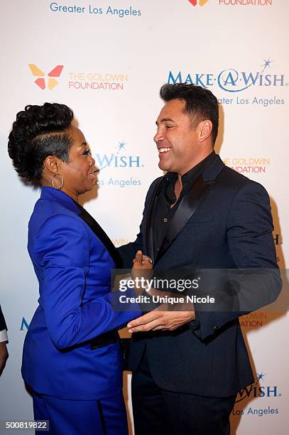 Tichina Arnold and Oscar De La Hoya arrive at the Make-A-Wish Greater Los Angeles Annual Wishing Well Winter Gala at the Beverly Wilshire Four...