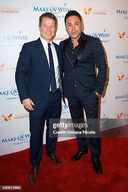 Billy Bush and Oscar De La Hoya arrive at Make-A-Wish Greater Los Angeles honors Oscar De La Hoya, Michael Rosenfeld and Tom Mone at its annual...