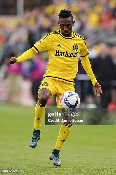 Harrison Afful of the Columbus Crew SC controls the ball against the Portland Timbers on December 6, 2015 at MAPFRE Stadium in Columbus, Ohio....