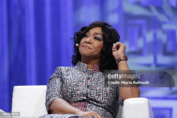 Producer, writer, "Grey's Anathomy", "Scandal" Shonda Rhimes speaks on stage during Massachusetts Conference For Women at Boston Convention &...