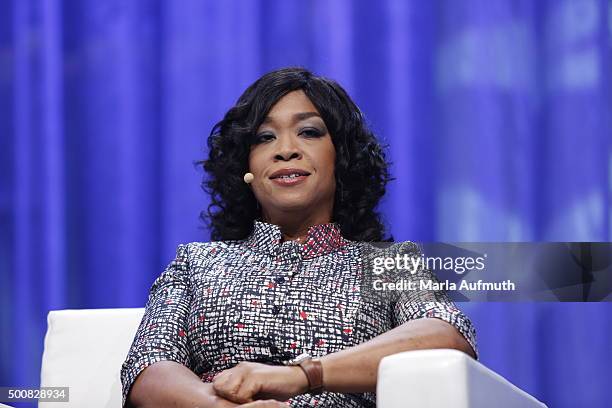 Producer, writer, "Grey's Anathomy", "Scandal" Shonda Rhimes speaks on stage during Massachusetts Conference For Women at Boston Convention &...