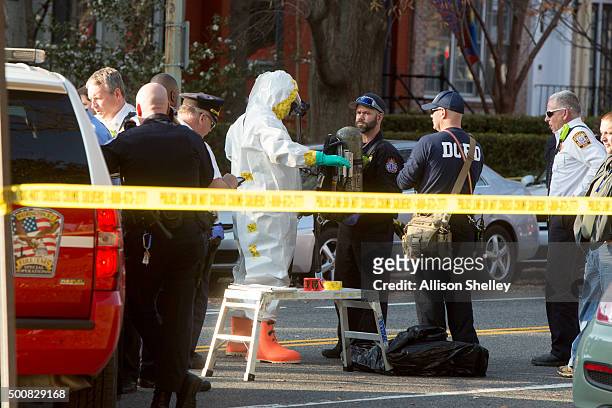 Personnel are decontaminated as fire and hazmat crews investigate a suspicious letter delivered to the Council on American-Islamic Relations on...