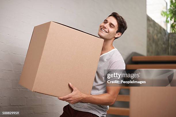 moving house is exciting - man on the move stock pictures, royalty-free photos & images