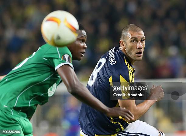 Fernandao of Fenerbahce vies for the ball with Dedryck Boyata of Celtic during the UEFA Europa League Group A soccer match between Fenerbahce SK and...