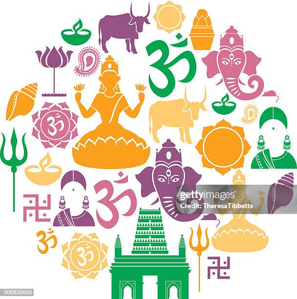 ilustrações de stock, clip art, desenhos animados e ícones de hinduísmo conjunto de ícones - hinduism