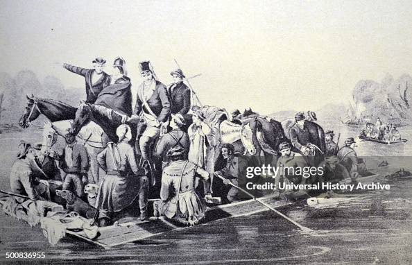 Currier & Ives Illustration 19th Century. Marion's Brigade Crossing the Pedee river, S.C. 1778