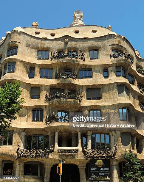 The facade of Casa Milà known as La Pedrera is a building designed by the Catalan architect Antoni Gaudi and built during the years 19061912, It is...