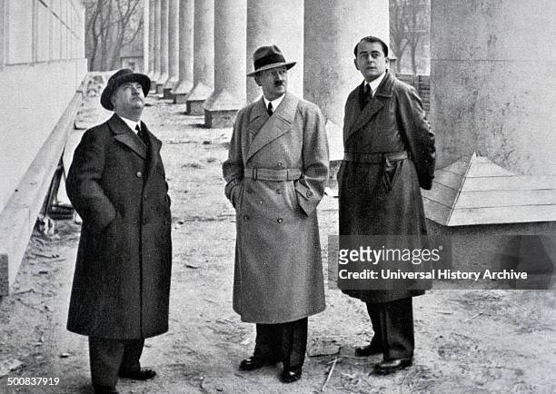 Adolf Hitler 1889-1945, German politician with his architects professor Gall and Albert Speer in Berlin 1937