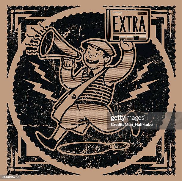 ilustrações de stock, clip art, desenhos animados e ícones de paperboy com notícias - banda desenhada publicação