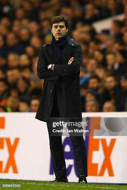 Mauricio Pochettino the manager of Spurs looks on during the UEFA Europa League Group J match between Tottenham Hotspur and AS Monaco at White Hart...