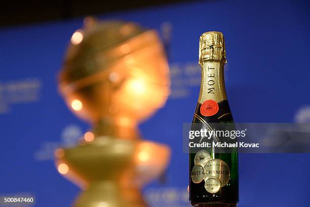 Moet on display during the Moet & Chandon Toast at The 73rd Annual Golden Globe Awards Nominations at The Beverly Hilton Hotel on December 10, 2015...