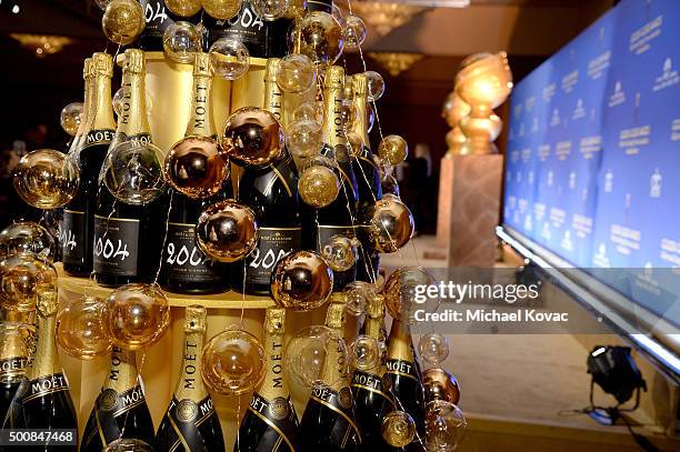 Moet on display during the Moet & Chandon Toast at The 73rd Annual Golden Globe Awards Nominations at The Beverly Hilton Hotel on December 10, 2015...