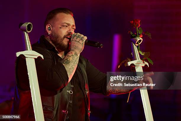 Sven Gillert of Haudegen performs at Apostel-Paulus-Kirche on December 10, 2015 in Berlin, Germany.