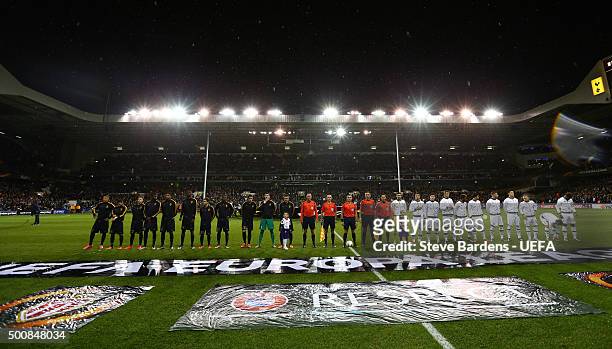 The Tottenham Hotspur FC and AS Monaco FC players line up prior to the UEFA Europa League group J match between Tottenham Hotspur FC and AS Monaco FC...
