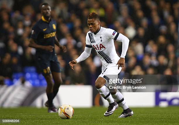 Clinton N'jie of Spurs runs with the ball during the UEFA Europa League Group J match between Tottenham Hotspur and AS Monaco at White Hart Lane on...