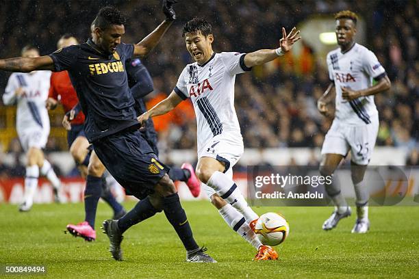 Monaco FC's Tiemou Bakayoko vies with Tottenham Hotspur's Son Heung-min during the UEFA Europa League Group J match between Tottenham and Monaco at...