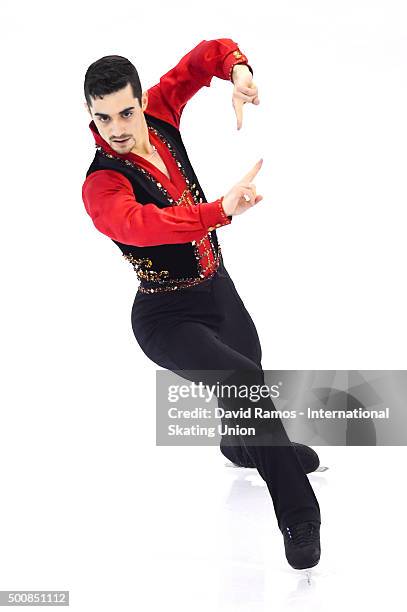 Javier Fernandez of Spain performs during the Men short program final during day one of the ISU Grand Prix of Figure Skating Final 2015/2016 at the...
