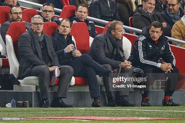 Assistant trainer Hennie Spijkerman of Ajax, coach Frank de Boer of Ajax, assistant trainer Dennis Bergkamp of Ajax, goalkeeper coach Carlo l Ami of...