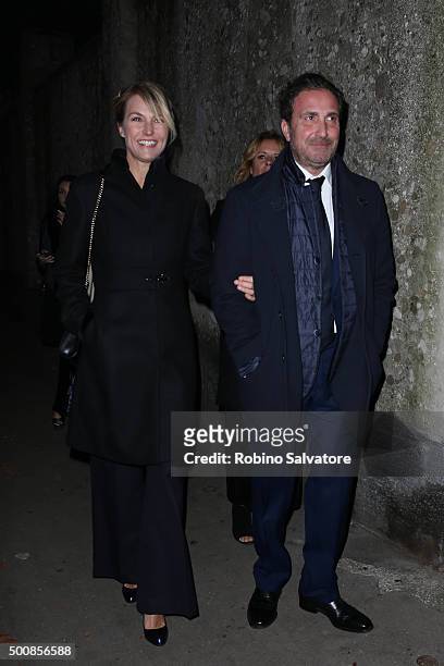 Ellen Hidding and Roberto Cozzi arrive at Vogue Christmas dinner on December 10, 2015 in Milan, Italy.