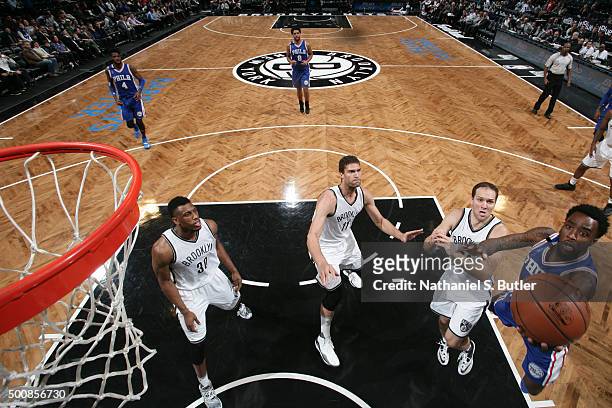 Tony Wroten of the Philadelphia 76ers shoots the ball against the Brooklyn Nets on December 10, 2015 at Barclays Center in Brooklyn, New York. NOTE...