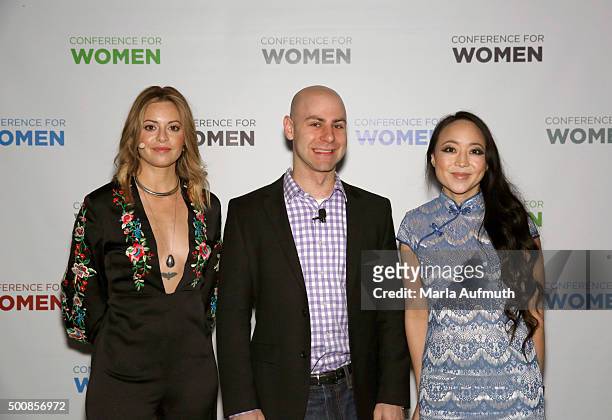 Sophia Amoruso, Adam Grant and Candy Chang attend during Massachusetts Conference For Women at Boston Convention & Exhibition Center on December 10,...