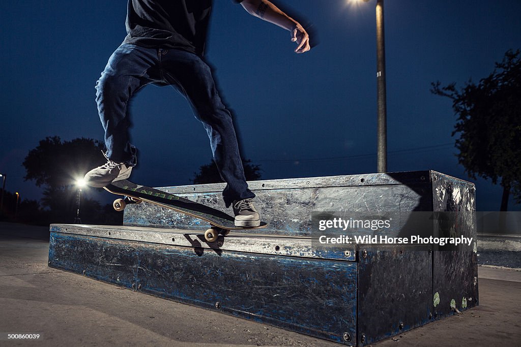 Skateboard sliding on  the box