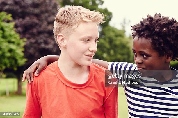 portrait of two friends together - pre adolescent child stock pictures, royalty-free photos & images