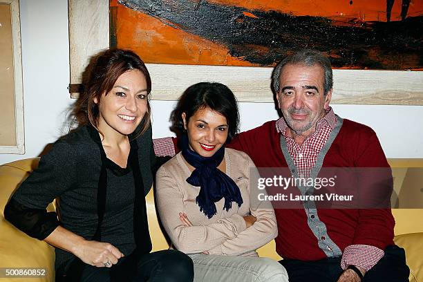 Shirley Bousquet, Saida Jawad and Designer Felix Farrington attends the 'Maison Farrington' Cocktail Party on December 10, 2015 in Paris, France.