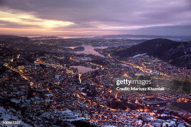 bergen winter sunset - bergen norway stock pictures, royalty-free photos & images