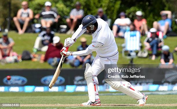 Dimuth Karunaratne of Sri Lanka bats during day two of the First Test match between New Zealand and Sri Lanka at University Oval on December 11, 2015...