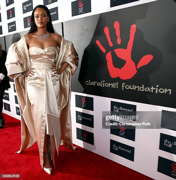 Recording artist Rihanna attends the 2nd Annual Diamond Ball hosted by Rihanna and The Clara Lionel Foundation at The Barker Hanger on December 10,...