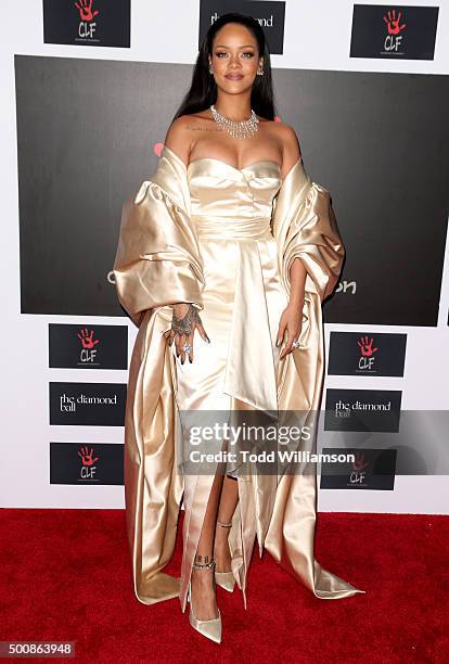 Recording artist Rihanna attends the 2nd Annual Diamond Ball hosted by Rihanna and The Clara Lionel Foundation at The Barker Hanger on December 10,...