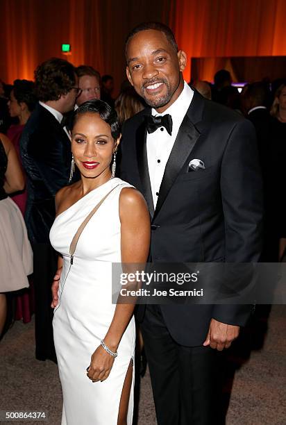 Actress Jada Pinkett Smith and actor Will Smith attend The Diamond Ball II with D'USSE and Armand de Brignac at The Barker Hanger on December 10,...