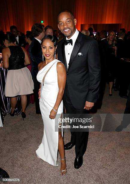 Actress Jada Pinkett Smith and actor Will Smith attend The Diamond Ball II with D'USSE and Armand de Brignac at The Barker Hanger on December 10,...