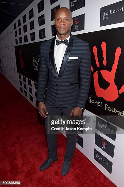 Olympic sprinter Asafa Powell attends the 2nd Annual Diamond Ball hosted by Rihanna and The Clara Lionel Foundation at The Barker Hanger on December...