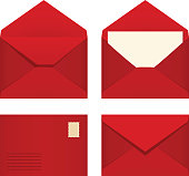 Set of red envelopes. Vector illustration.